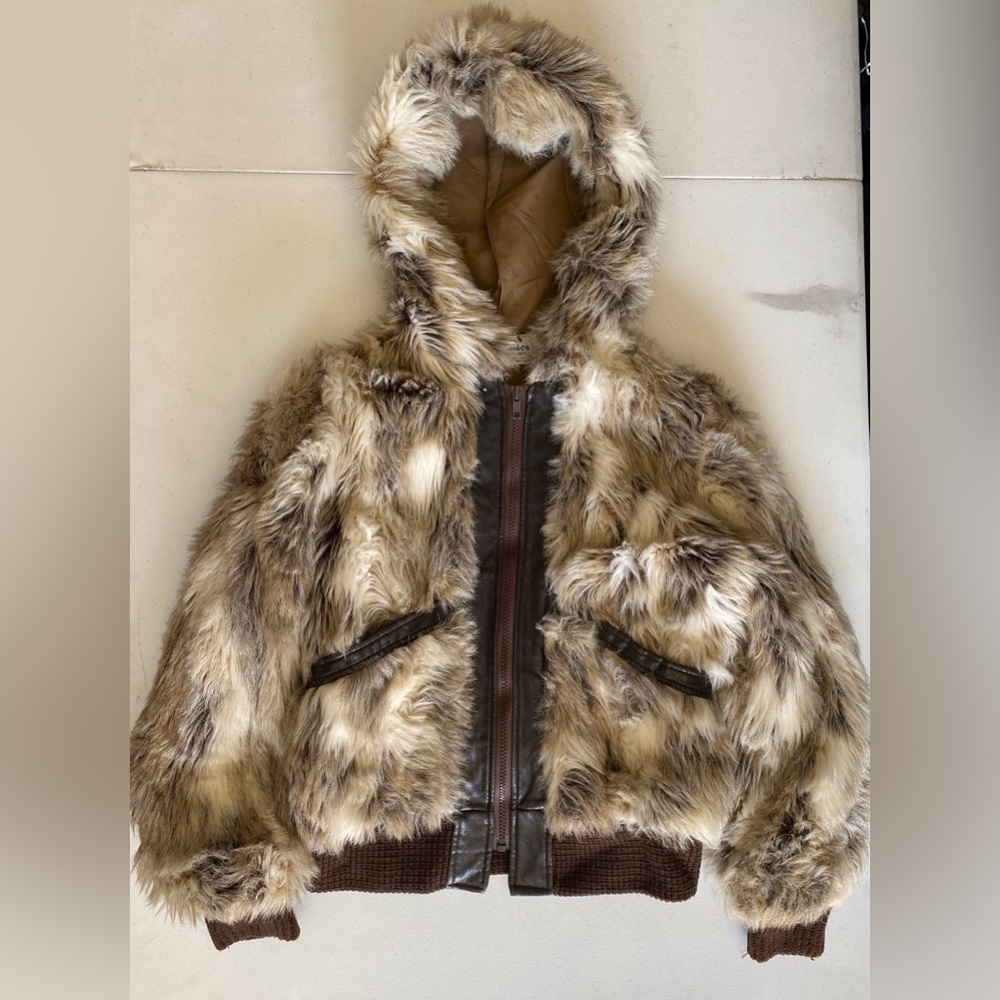 VINTAGE 60s-70s Malden Faux Fur and Leather Zipper Front Jacket
